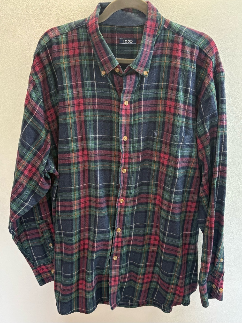 Izod Red & Green Plaid Flannel Button Down Shirt XXL